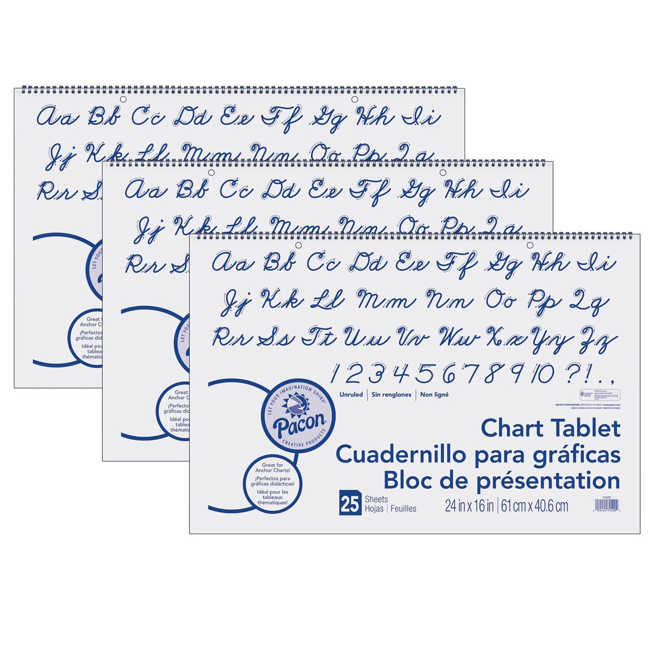 Chart Tablet, Cursive Cover, Unruled 24" x 16", 25 Sheets, 3 Tablets
